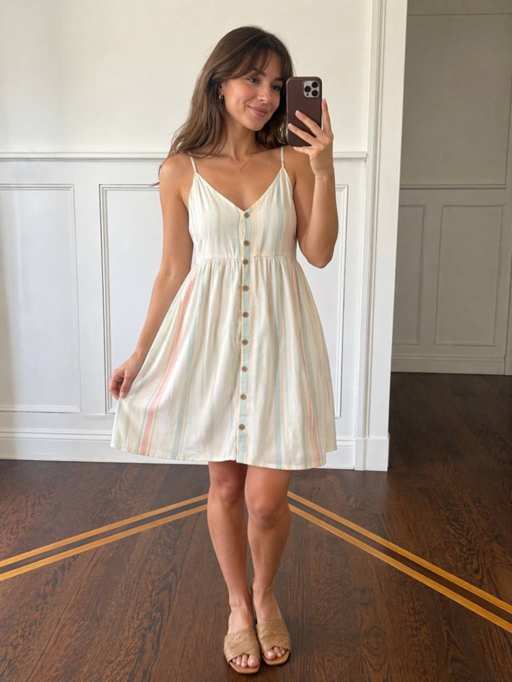 Ocean Drive White Mini Dress with Pastel Stripes